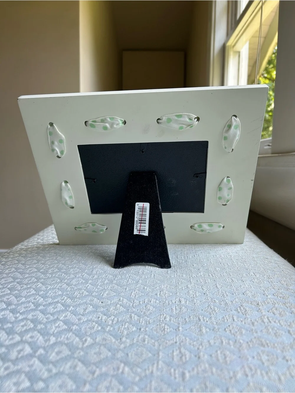 White Baby 4x6 Picture Frame with Green Polka Dot Bow. New.